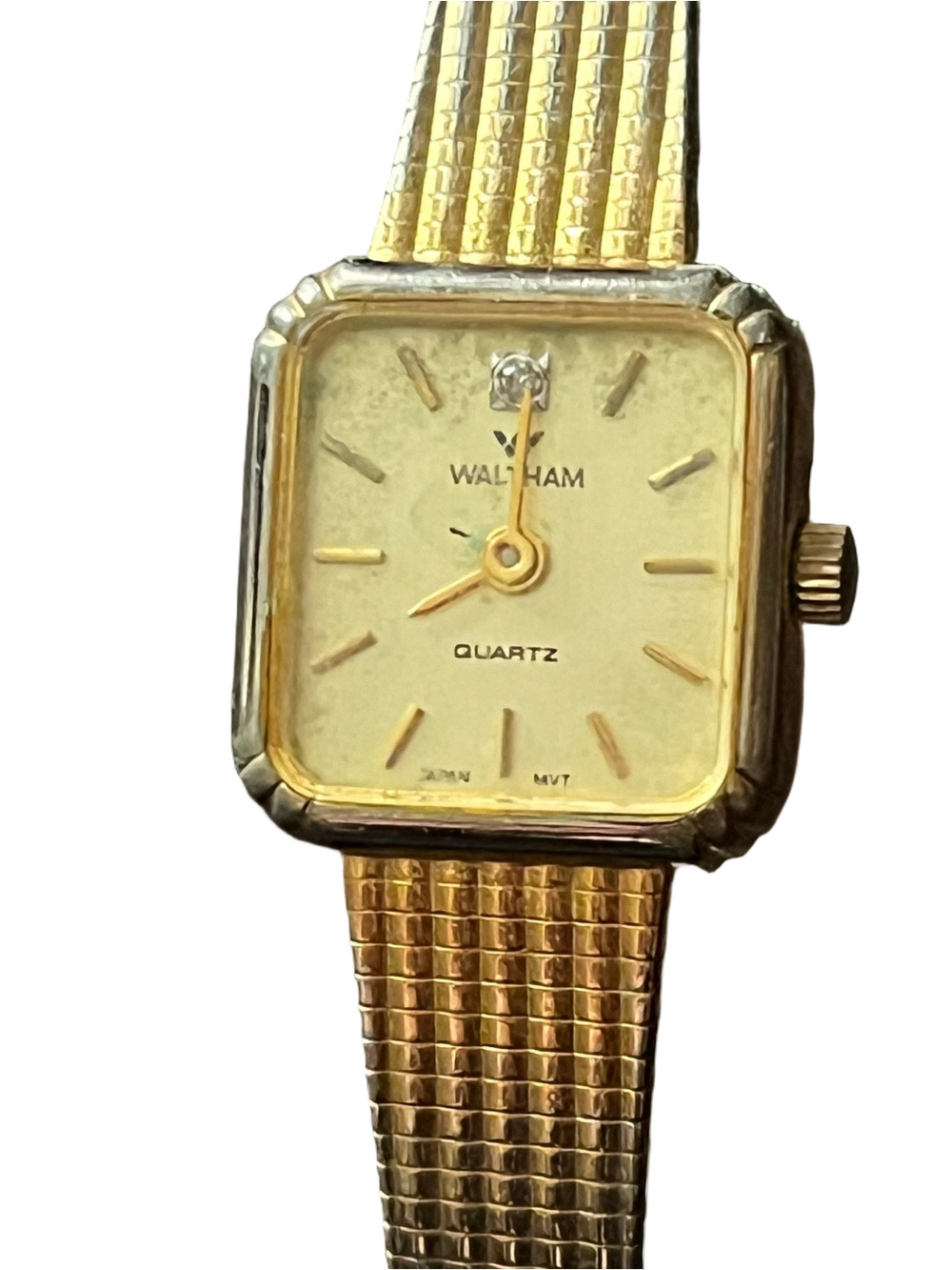 Vintage Waltham Diamond Quartz Gold Dress Watch Mesh Band